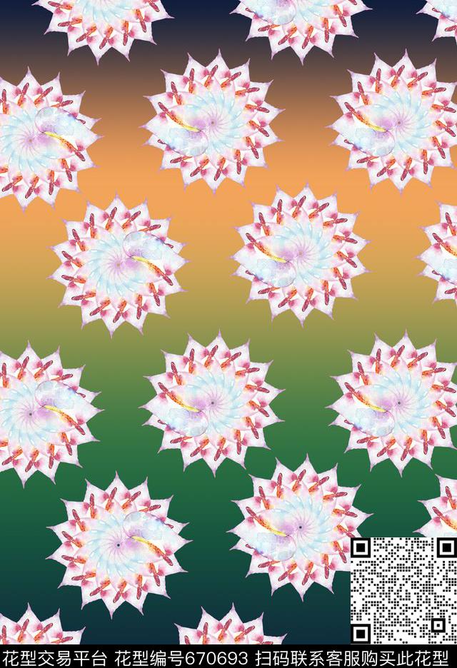 水彩清新水彩植物大花数码印花华亿平台下载（图片编号: 670693） - 瓦栏（Walan）