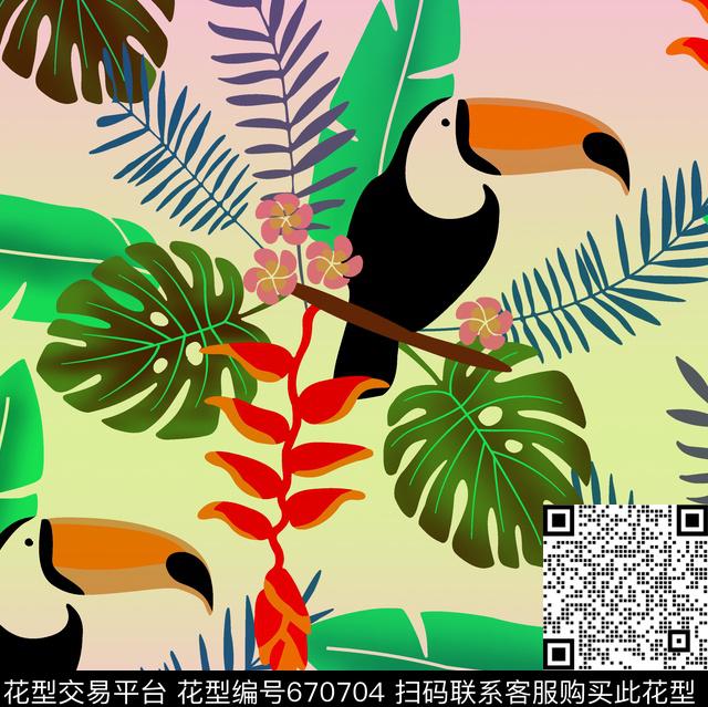 棕榈叶芭蕉叶热带植物数码印花华亿平台下载（图片编号: 670704） - 瓦栏（Walan）