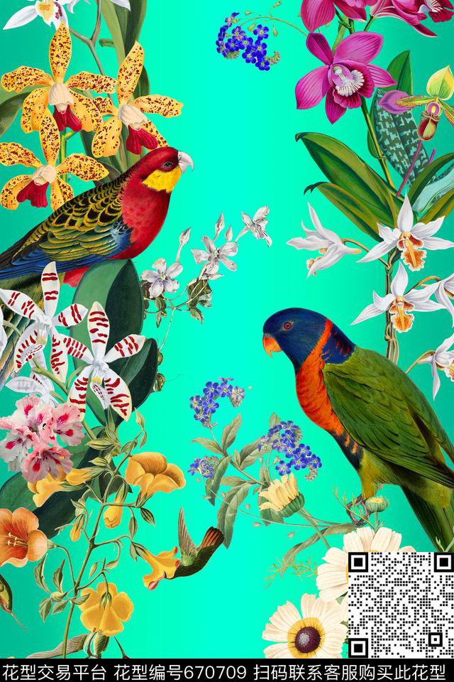 布艺家纺花卉兰花数码印花华亿平台下载（图片编号: 670709） - 瓦栏（Walan）