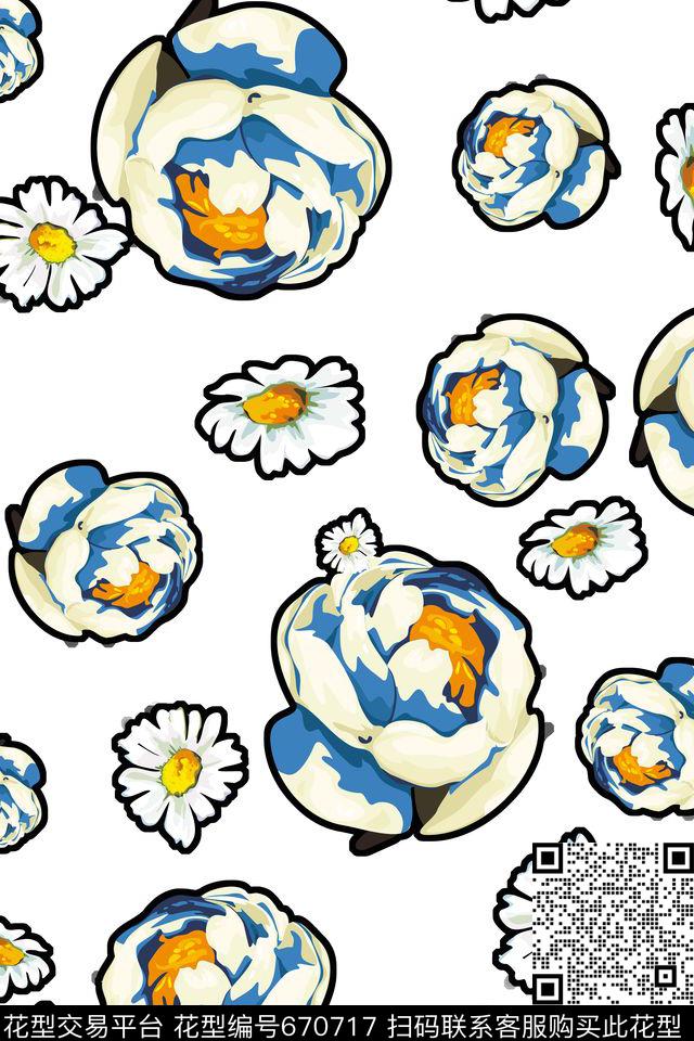 大花花朵花卉传统印花华亿平台下载（图片编号: 670717） - 瓦栏（Walan）