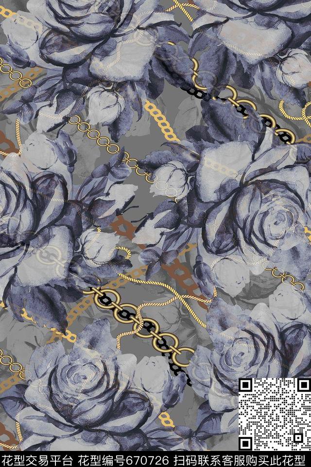 金属手绘链子数码印花华亿平台下载（图片编号: 670726） - 瓦栏（Walan）