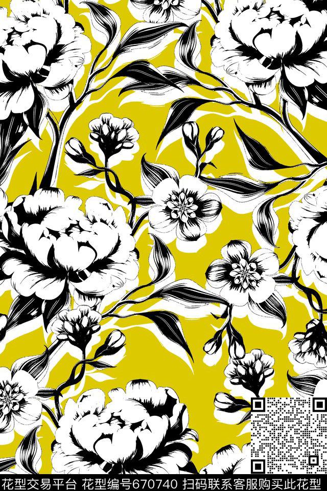 旗袍实传统实色花朵传统印花华亿平台下载（图片编号: 670740） - 瓦栏（Walan）