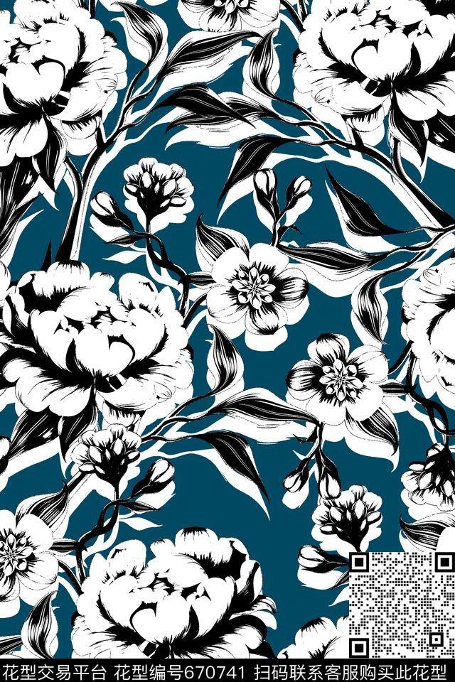 旗袍实传统实色花朵传统印花华亿平台下载（图片编号: 670741） - 瓦栏（Walan）