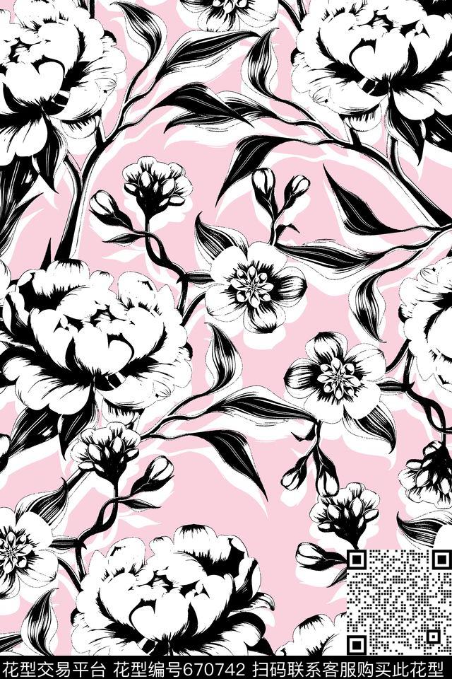 旗袍实传统实色花朵传统印花华亿平台下载（图片编号: 670742） - 瓦栏（Walan）