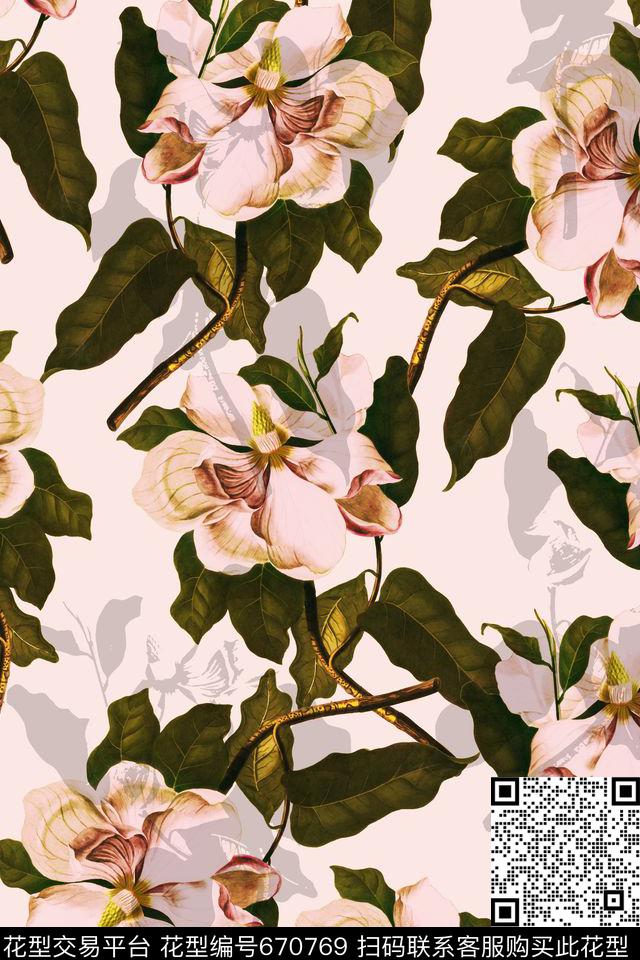 夏天迷情淡雅花卉清新数码印花华亿平台下载（图片编号: 670769） - 瓦栏（Walan）