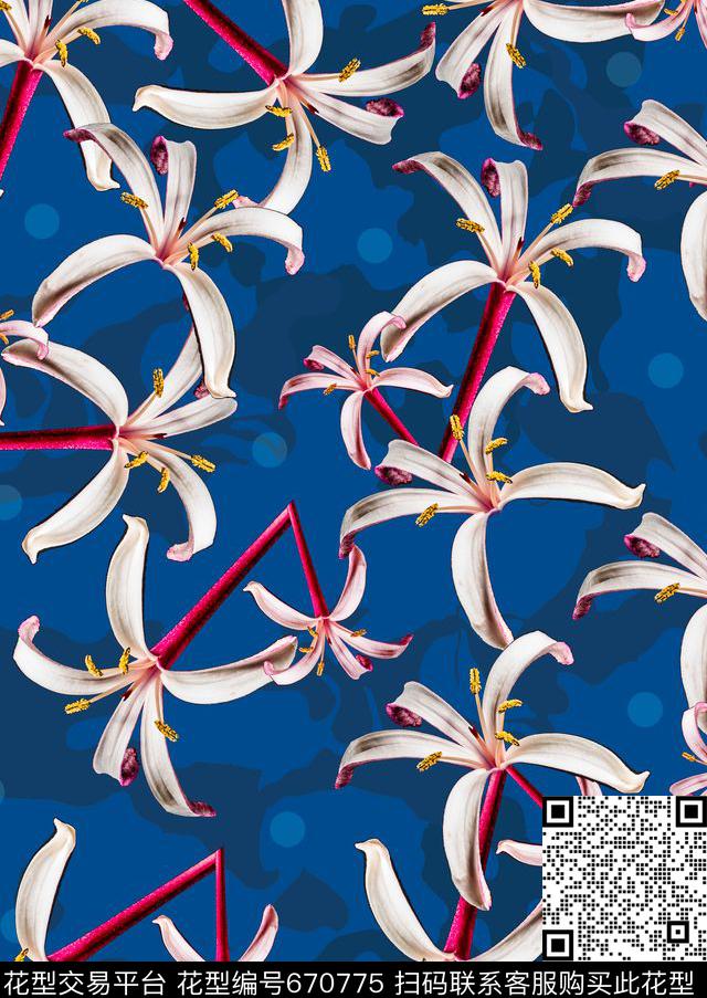 大花花朵花卉数码印花华亿平台下载（图片编号: 670775） - 瓦栏（Walan）