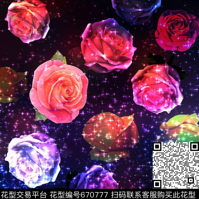 星空玫瑰时尚数码印花华亿平台下载（图片编号: 670777） - 瓦栏（Walan）