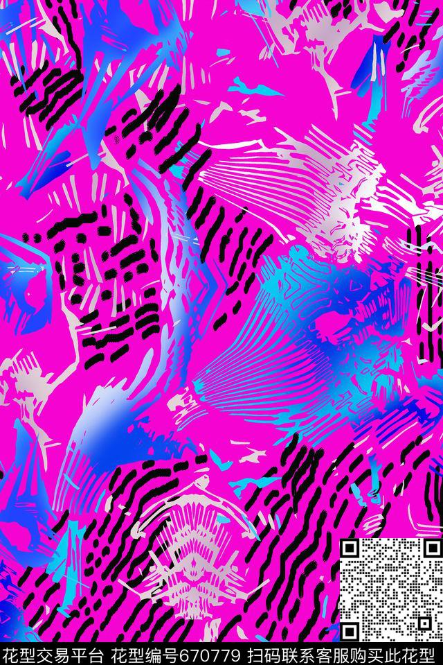 波浪条纹不规则几何虚线数码印花华亿平台下载（图片编号: 670779） - 瓦栏（Walan）