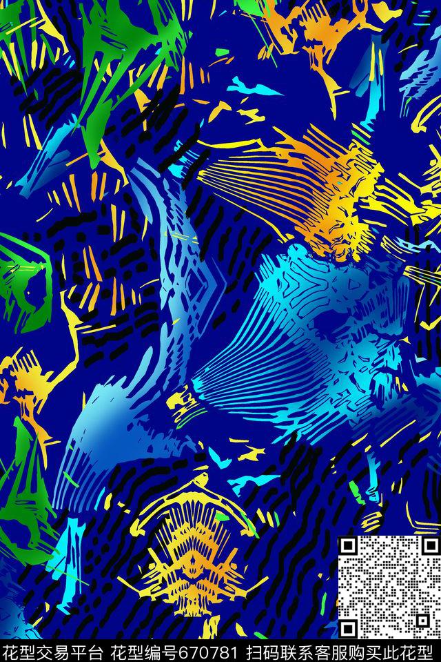 波浪条纹不规则几何虚线数码印花华亿平台下载（图片编号: 670781） - 瓦栏（Walan）