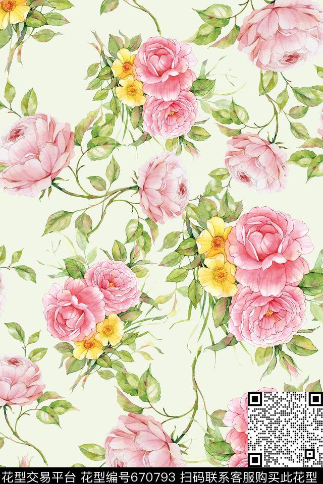 牡丹花大花花卉数码印花华亿平台下载（图片编号: 670793） - 瓦栏（Walan）