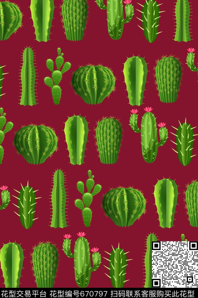 热带多肉趣味传统印花华亿平台下载（图片编号: 670797） - 瓦栏（Walan）