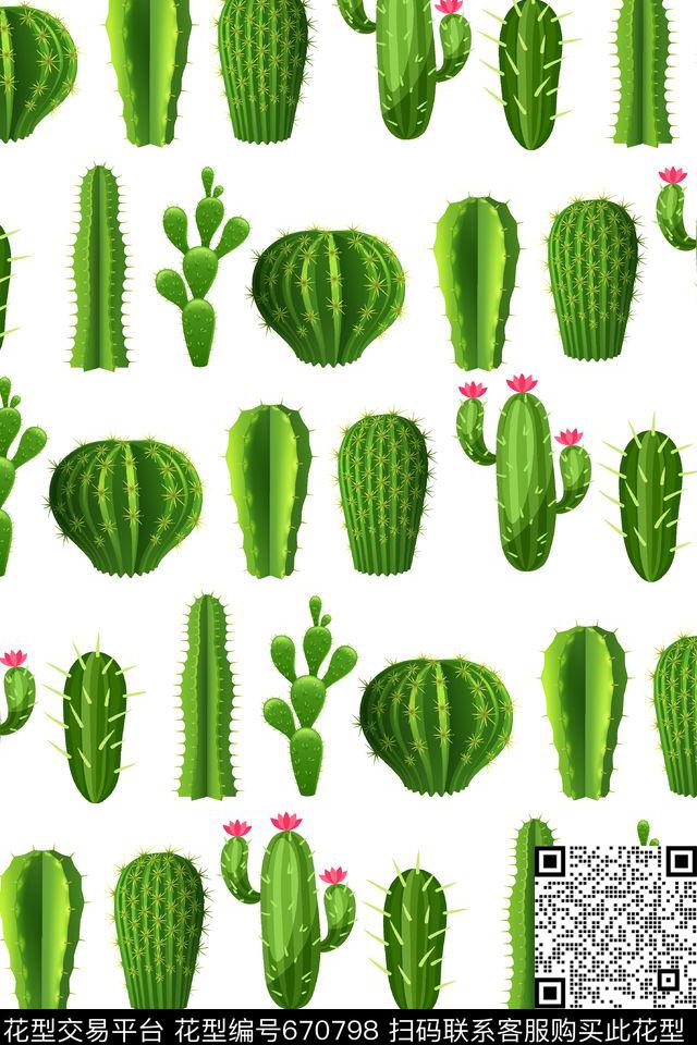 热带多肉趣味传统印花华亿平台下载（图片编号: 670798） - 瓦栏（Walan）
