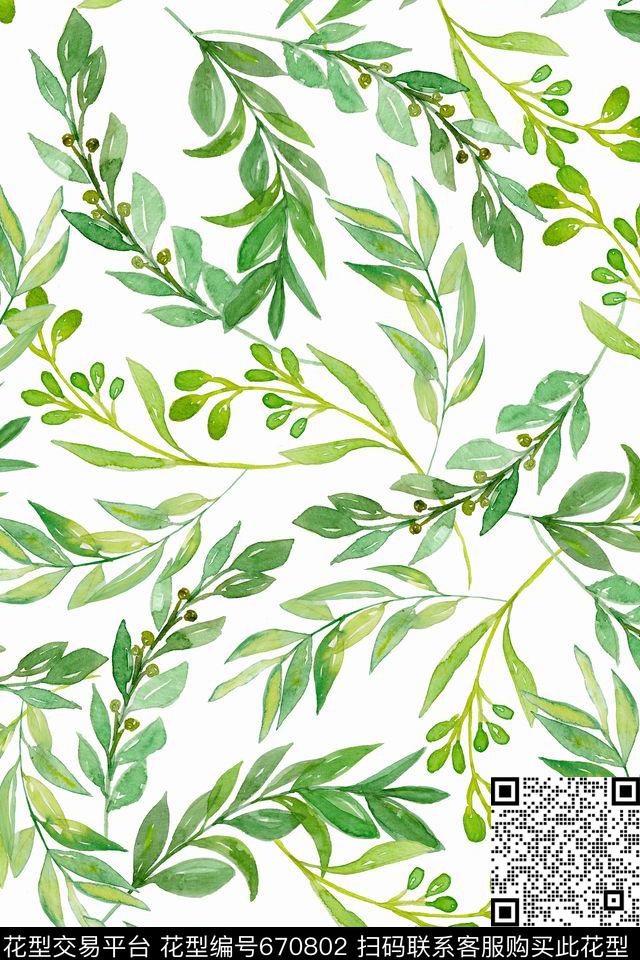 树枝植物叶子数码印花华亿平台下载（图片编号: 670802） - 瓦栏（Walan）