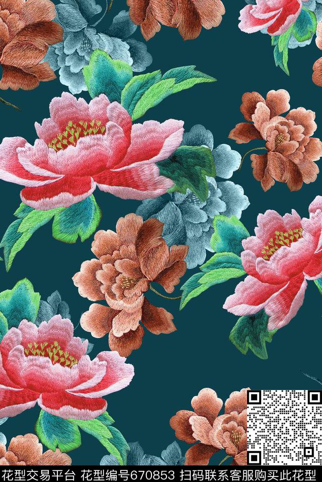 面料花花卉时尚流行面料花数码印花华亿平台下载（图片编号: 670853） - 瓦栏（Walan）