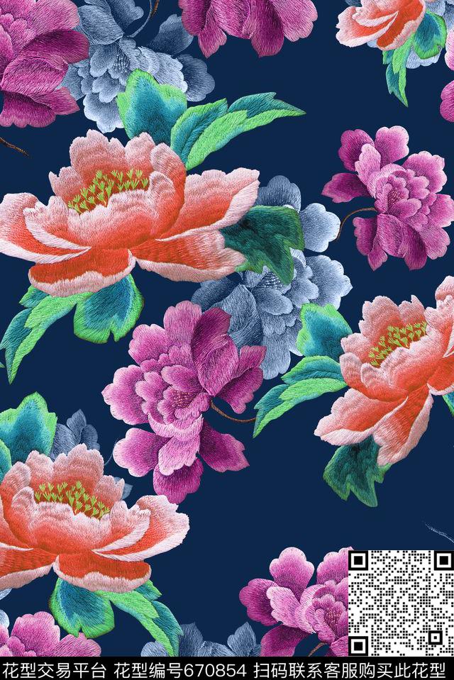 面料花花卉时尚流行面料花数码印花华亿平台下载（图片编号: 670854） - 瓦栏（Walan）