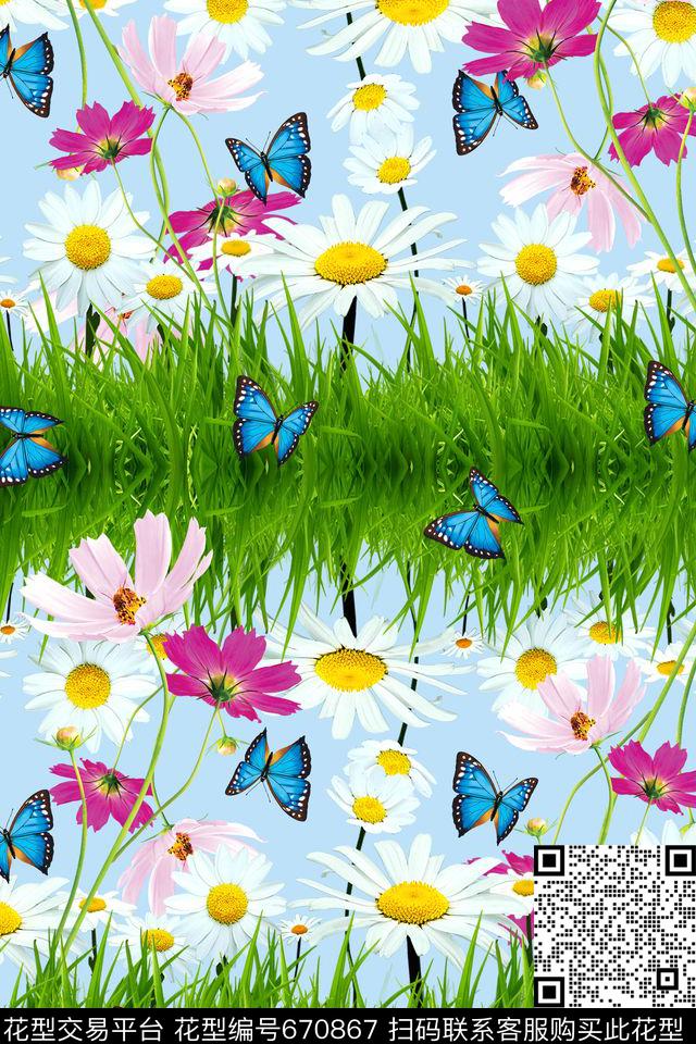 花朵花卉蝴蝶数码印花华亿平台下载（图片编号: 670867） - 瓦栏（Walan）