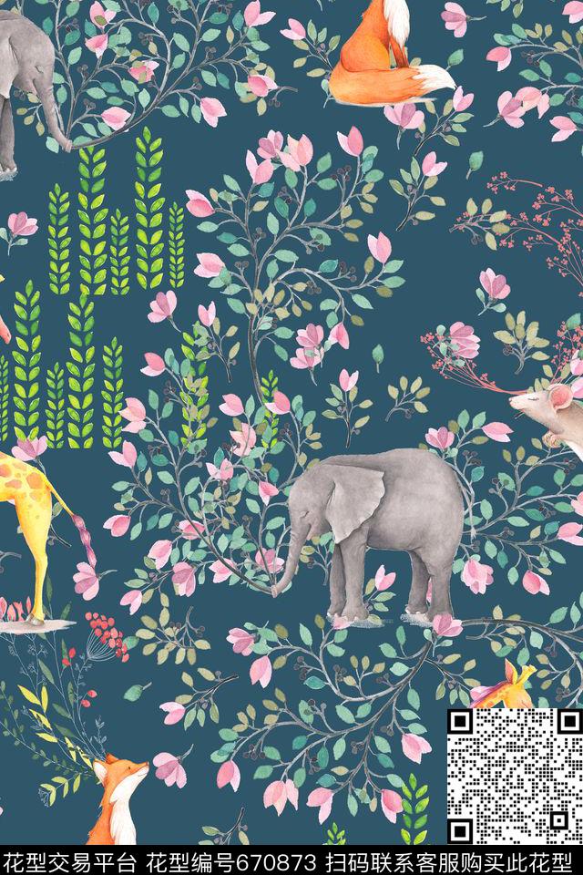 花卉动物狐狸数码印花华亿平台下载（图片编号: 670873） - 瓦栏（Walan）