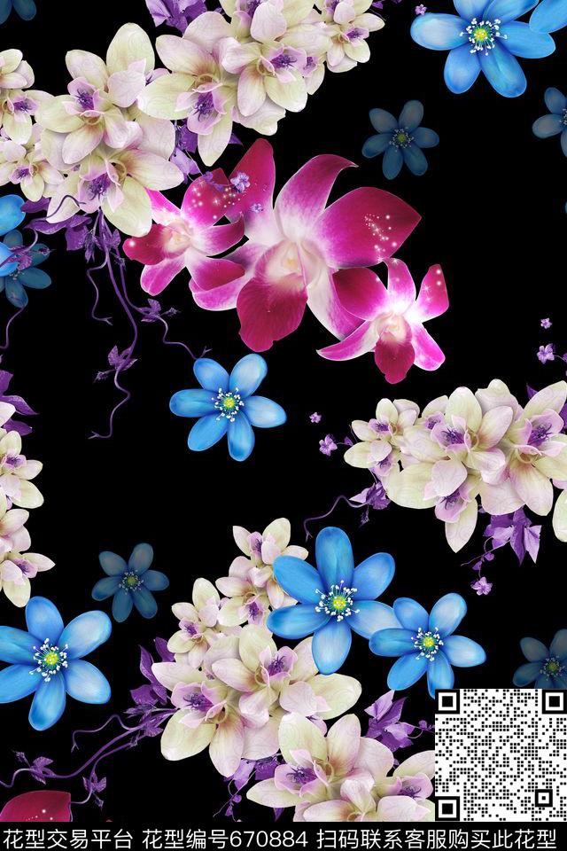 花卉写实数码印花华亿平台下载（图片编号: 670884） - 瓦栏（Walan）