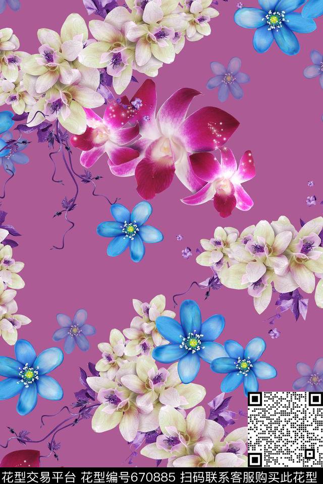 花卉写实数码印花华亿平台下载（图片编号: 670885） - 瓦栏（Walan）