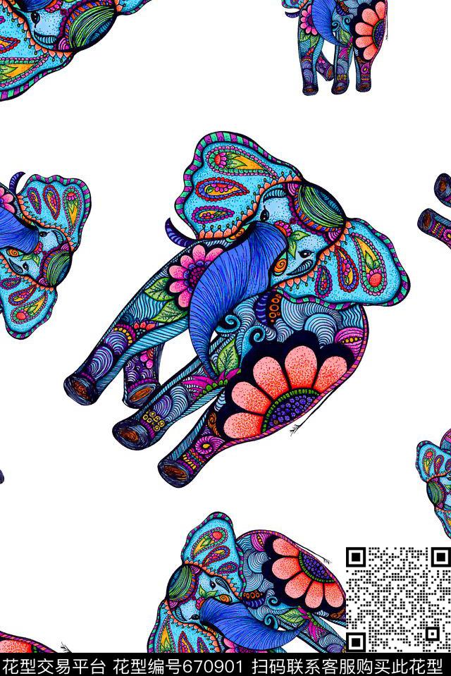 抽象手绘满版大象波普艺术最新高清数码插画数码印花华亿平台下载（图片编号: 670901） - 瓦栏（Walan）