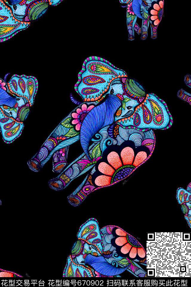 抽象手绘满版大象波普艺术最新高清数码插画数码印花华亿平台下载（图片编号: 670902） - 瓦栏（Walan）