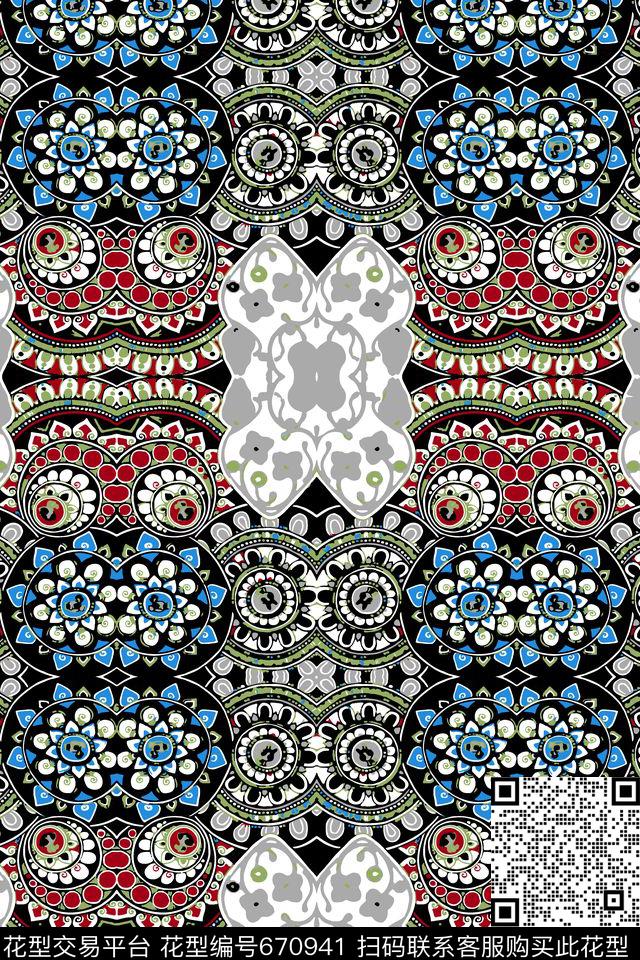 民族风花卉几何传统印花华亿平台下载（图片编号: 670941） - 瓦栏（Walan）