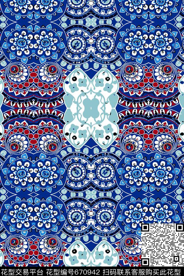 民族风花卉几何传统印花华亿平台下载（图片编号: 670942） - 瓦栏（Walan）