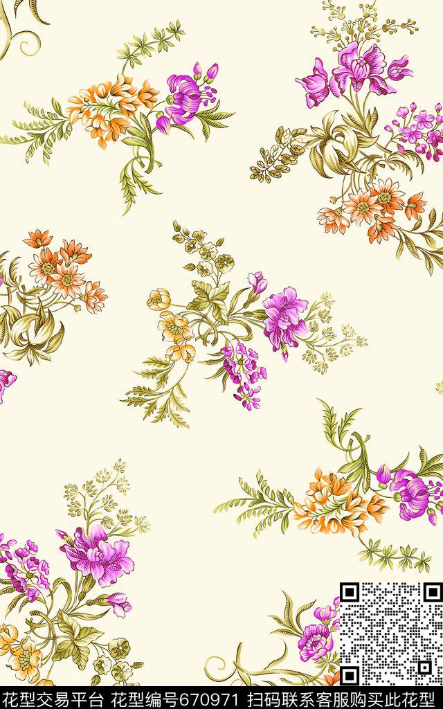 花朵小花素底数码印花华亿平台下载（图片编号: 670971） - 瓦栏（Walan）