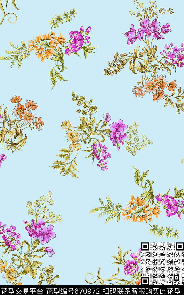 花朵小花素底数码印花华亿平台下载（图片编号: 670972） - 瓦栏（Walan）