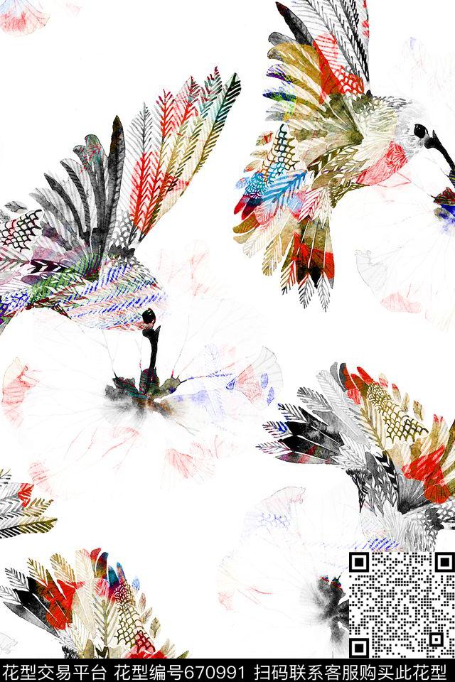 热带丛林水彩花卉花鸟简洁女装数码印花华亿平台下载（图片编号: 670991） - 瓦栏（Walan）
