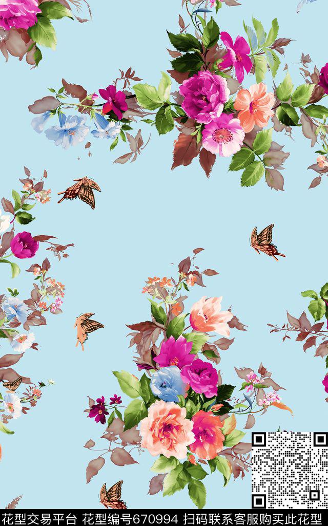 牡丹素底花朵数码印花华亿平台下载（图片编号: 670994） - 瓦栏（Walan）