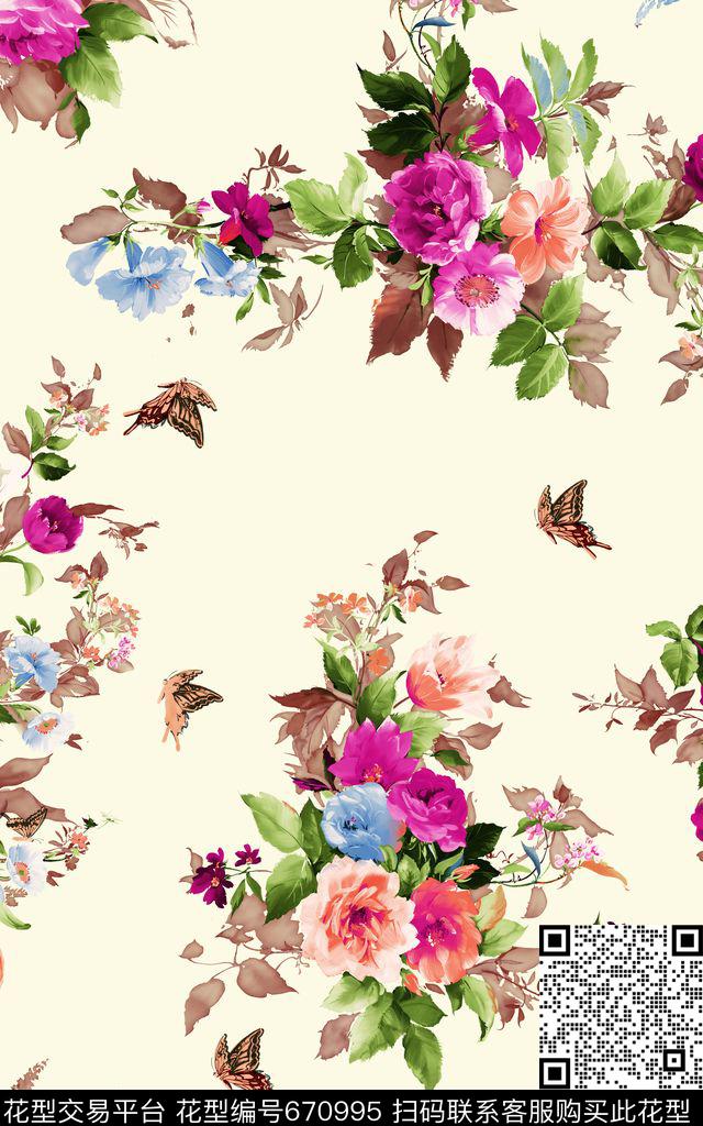 牡丹素底花朵数码印花华亿平台下载（图片编号: 670995） - 瓦栏（Walan）