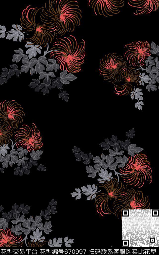 植物树叶花卉数码印花华亿平台下载（图片编号: 670997） - 瓦栏（Walan）