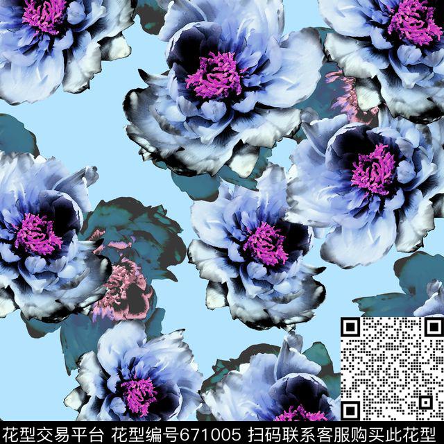 花朵大花花卉数码印花华亿平台下载（图片编号: 671005） - 瓦栏（Walan）