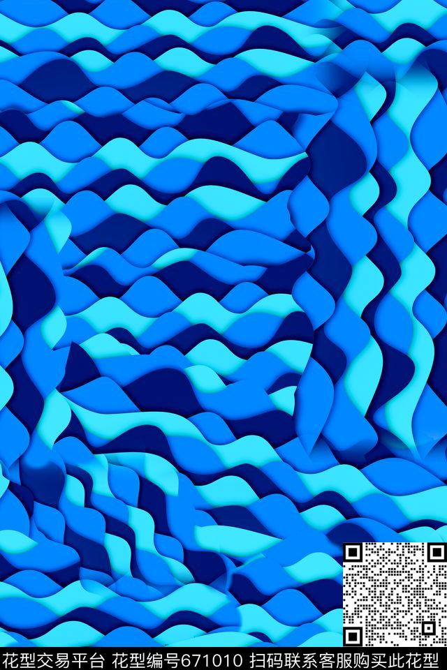 几何波浪泳装数码印花华亿平台下载（图片编号: 671010） - 瓦栏（Walan）