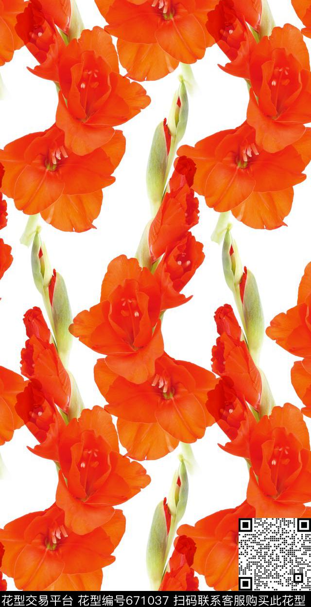 花朵花卉美人蕉数码印花华亿平台下载（图片编号: 671037） - 瓦栏（Walan）