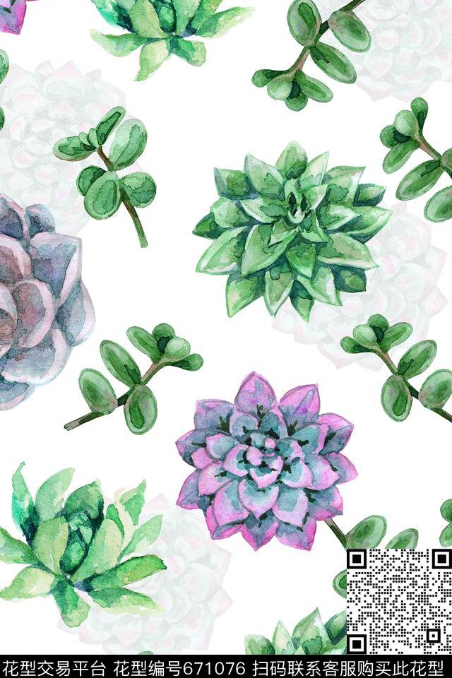 趣味多肉植物热带数码印花华亿平台下载（图片编号: 671076） - 瓦栏（Walan）