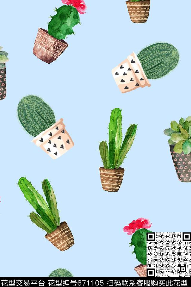 趣味多肉植物热带数码印花华亿平台下载（图片编号: 671105） - 瓦栏（Walan）