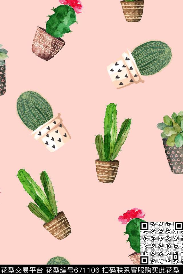 趣味多肉植物热带数码印花华亿平台下载（图片编号: 671106） - 瓦栏（Walan）