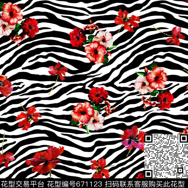 斑马纹动物纹百合花卉花朵数码印花华亿平台下载（图片编号: 671123） - 瓦栏（Walan）