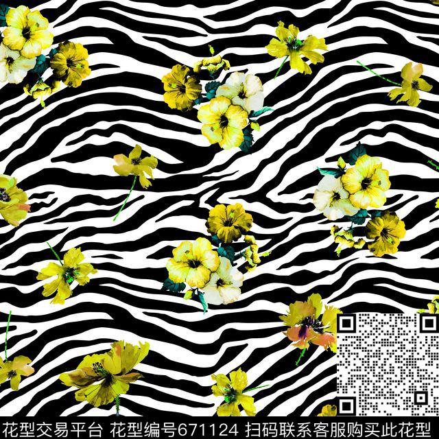 斑马纹动物纹百合花卉花朵数码印花华亿平台下载（图片编号: 671124） - 瓦栏（Walan）