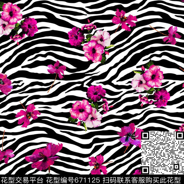 斑马纹动物纹百合花卉花朵数码印花华亿平台下载（图片编号: 671125） - 瓦栏（Walan）
