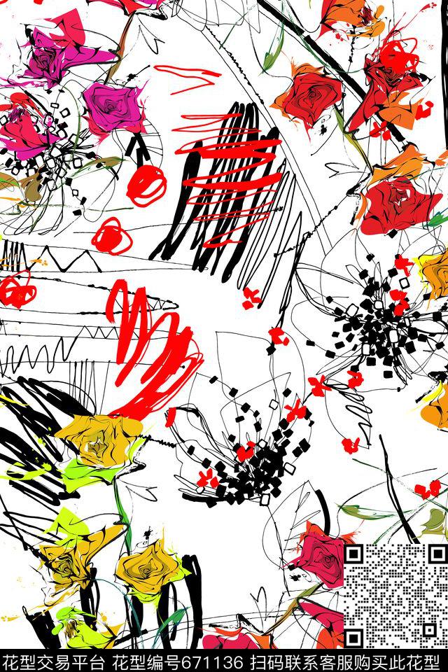 花卉乱花花朵传统印花华亿平台下载（图片编号: 671136） - 瓦栏（Walan）