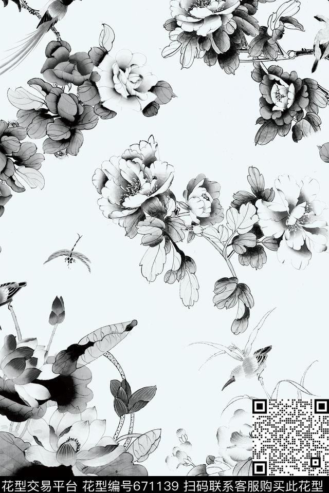 乱花花鸟花卉传统印花华亿平台下载（图片编号: 671139） - 瓦栏（Walan）