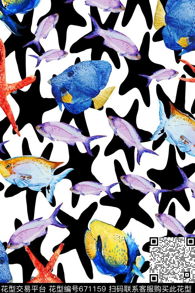 趣味海底世界海星数码印花华亿平台下载（图片编号: 671159） - 瓦栏（Walan）