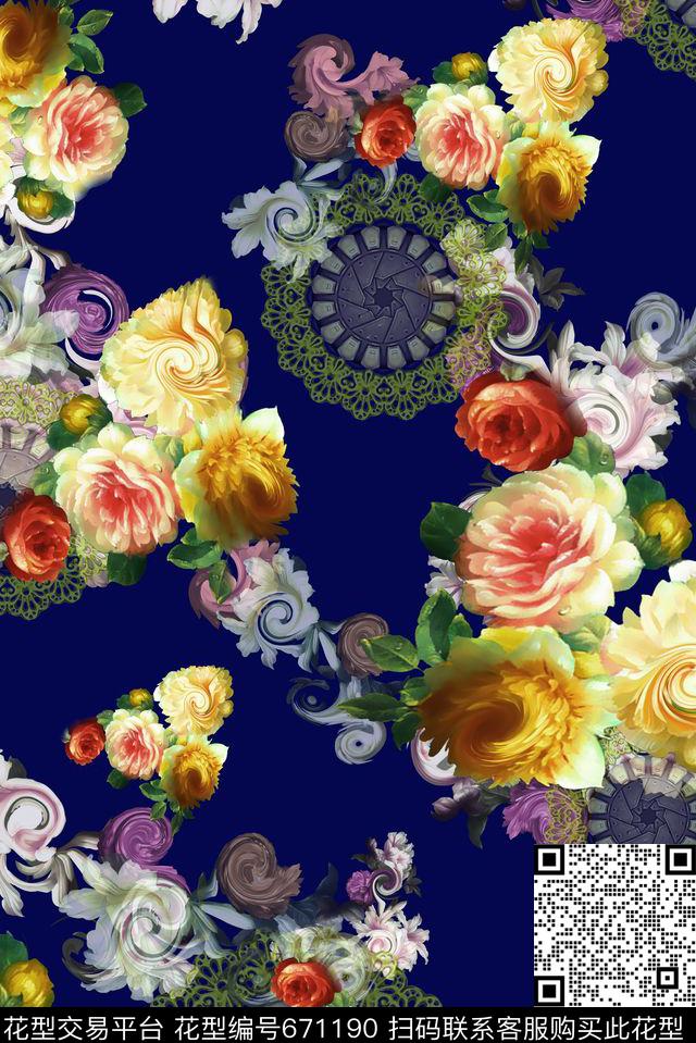 油画复古花卉数码印花华亿平台下载（图片编号: 671190） - 瓦栏（Walan）