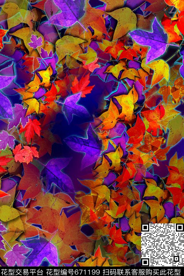 夏日风枫叶数码印花华亿平台下载（图片编号: 671199） - 瓦栏（Walan）
