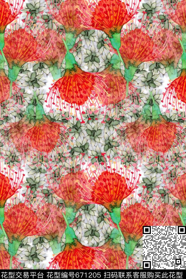 热带植物热带海滨度假手绘彼岸花意向数码印花华亿平台下载（图片编号: 671205） - 瓦栏（Walan）