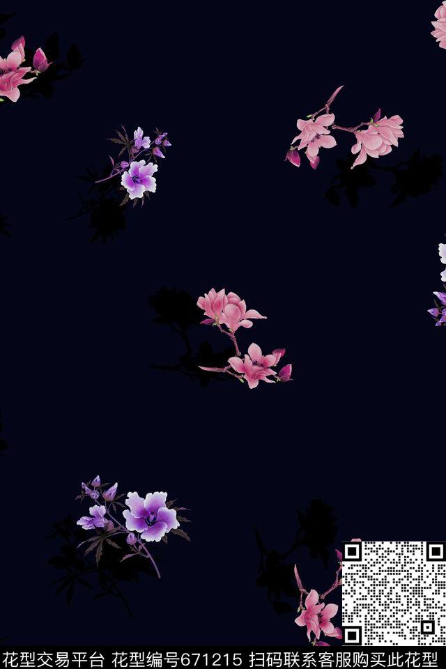 花卉油画花传统印花华亿平台下载（图片编号: 671215） - 瓦栏（Walan）