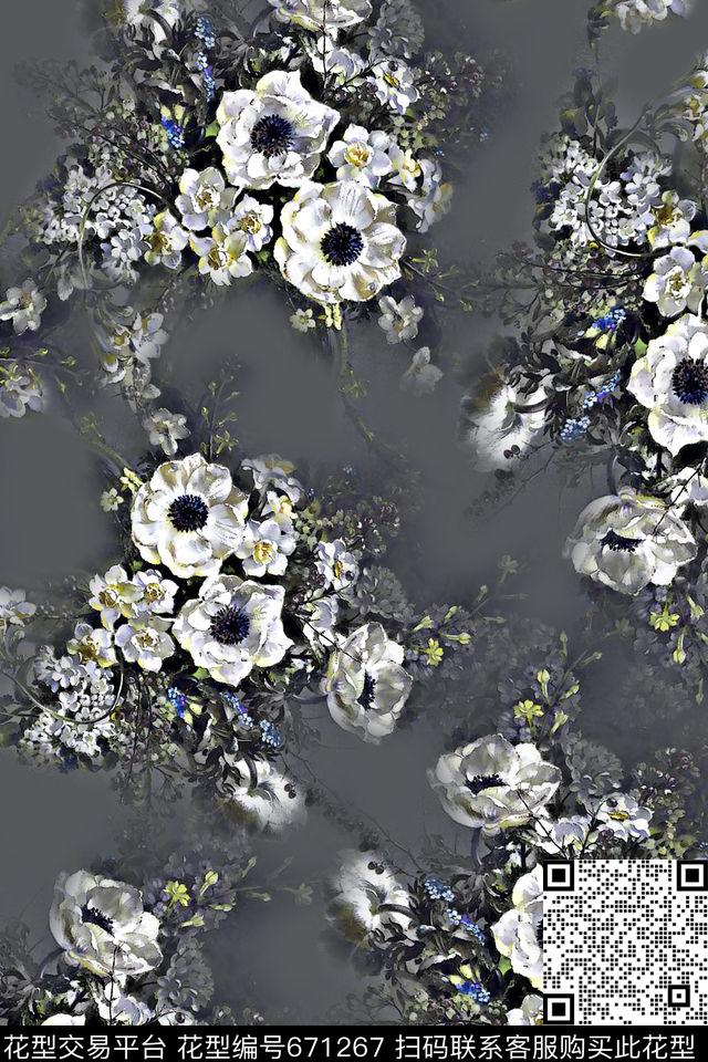 花卉油画花小花数码印花华亿平台下载（图片编号: 671267） - 瓦栏（Walan）